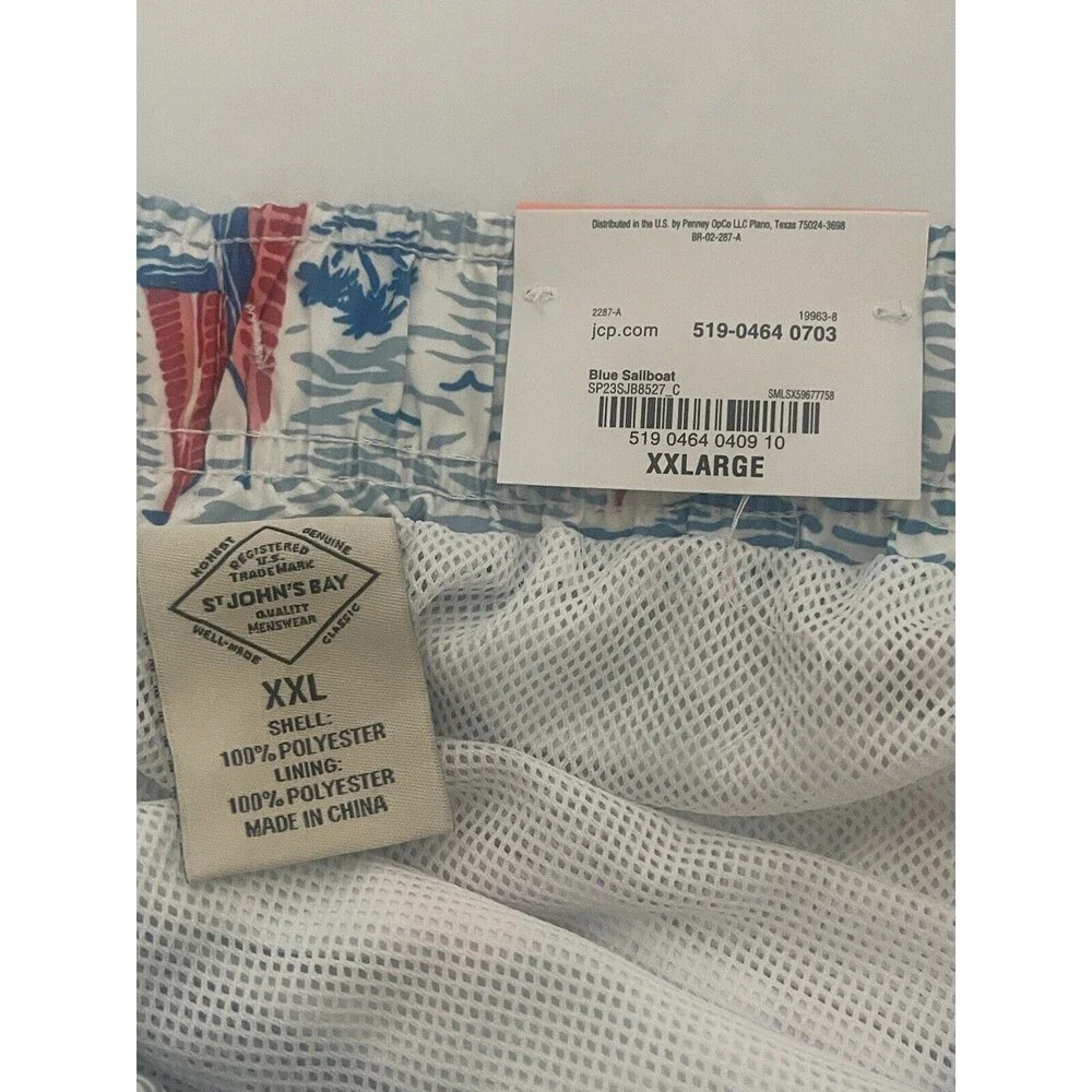 St John’s Bay Blue Sailboat Swim Short 9” Inseam Sz XXL New